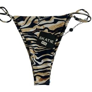 SKATIE Zebra Tiger Print String Bikini Bottom L NWT Sustainable Swimwear